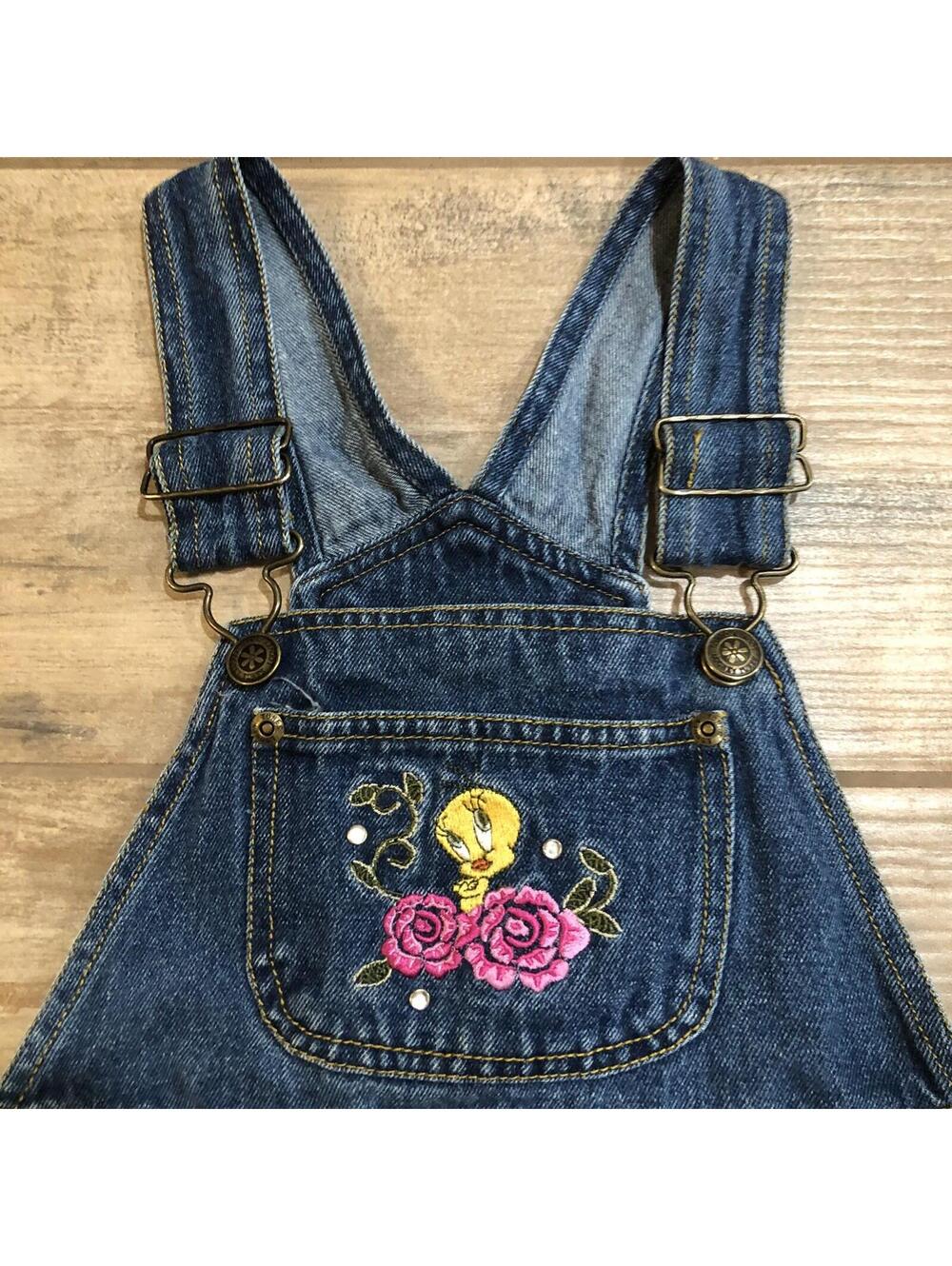 Vtg 2001 Looney Tunes Tweety Bird Overalls Girls Sz 6